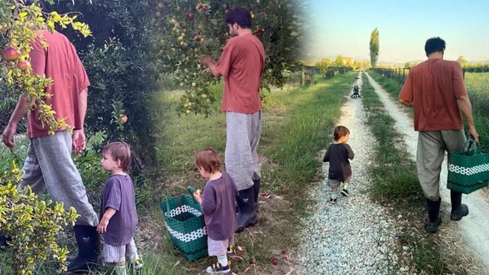 Setlere ara veren Kaan Urgancıoğlu oğluyla bahçeye girdi, hasat yaptı