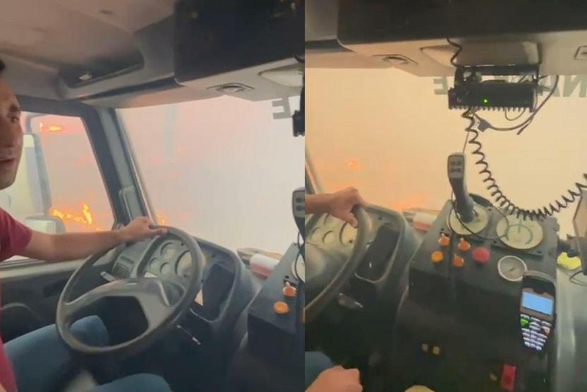Çanakkalede orman yangını Arazöz alevlerin içinde kaldı