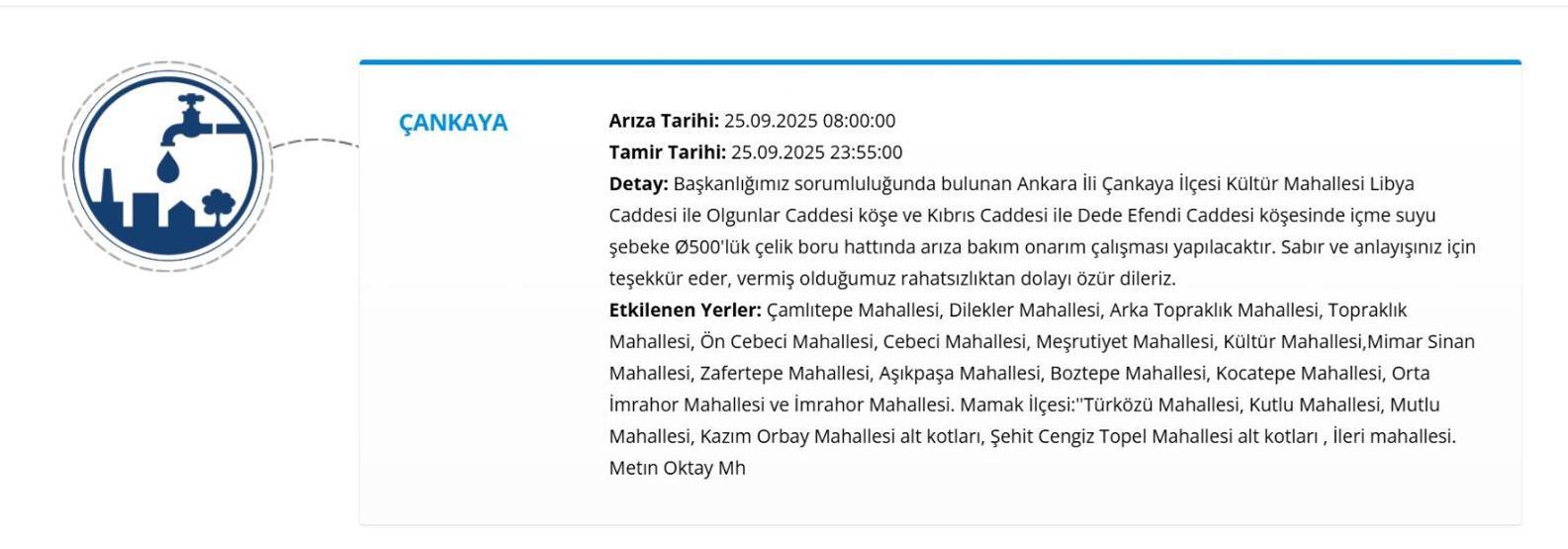 25 EYLÜL ASKİ ANKARA SU KESİNTİSİ: Ankarada Sular Ne Zaman Gelecek ASKİ Ankara Su Kesintisi Sorgulama