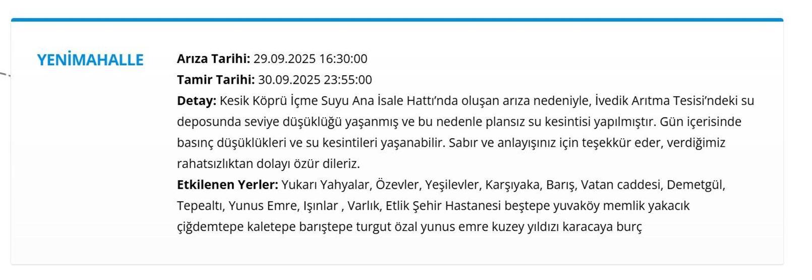 ASKİ ANKARA SU KESİNTİSİ 30 EYLÜL : Ankarada Sular Ne Zaman Gelecek ASKİ Ankara Su Kesintisi Sorgulama