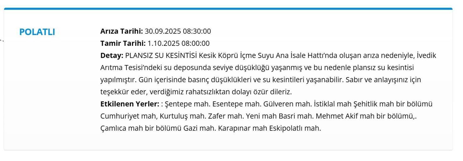 ASKİ ANKARA SU KESİNTİSİ 30 EYLÜL : Ankarada Sular Ne Zaman Gelecek ASKİ Ankara Su Kesintisi Sorgulama