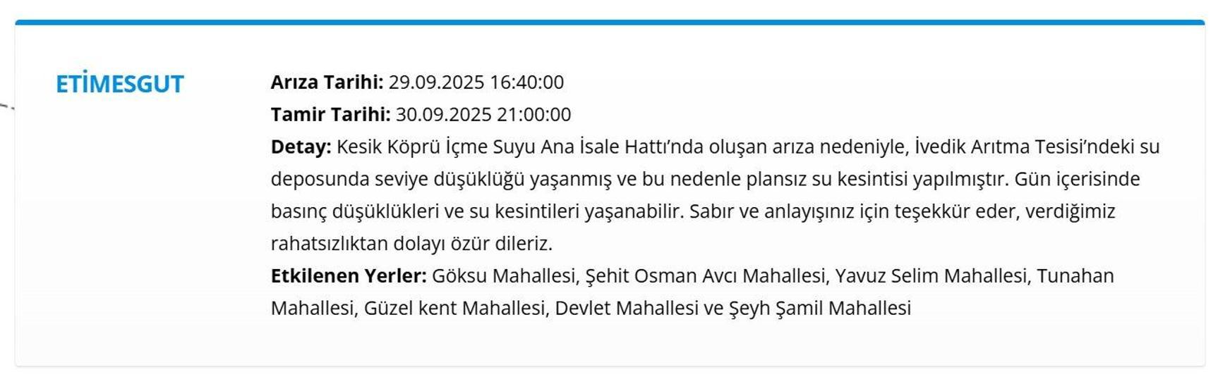 ASKİ ANKARA SU KESİNTİSİ 30 EYLÜL : Ankarada Sular Ne Zaman Gelecek ASKİ Ankara Su Kesintisi Sorgulama