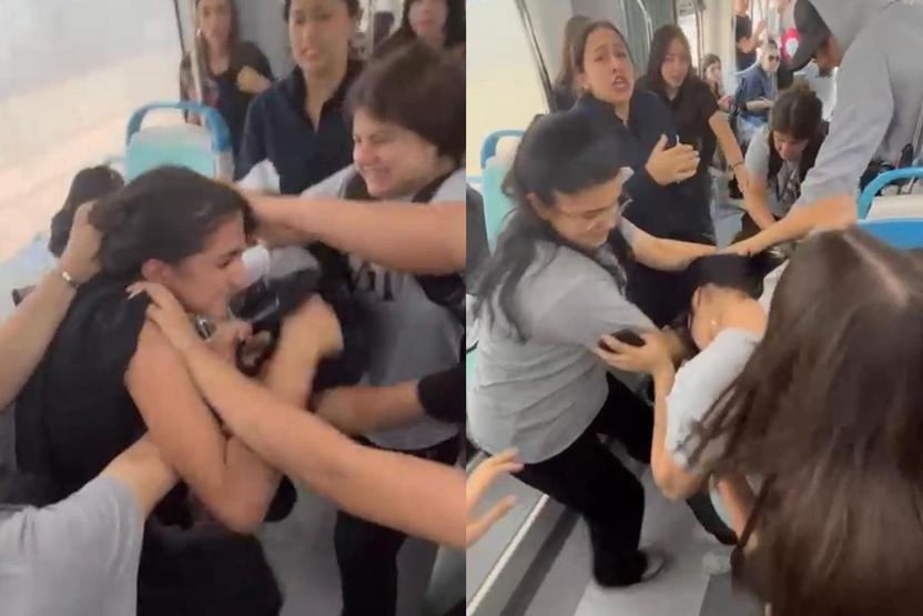 Pes dedirten görüntü Kız öğrenciler tramvayda birbirine girdi