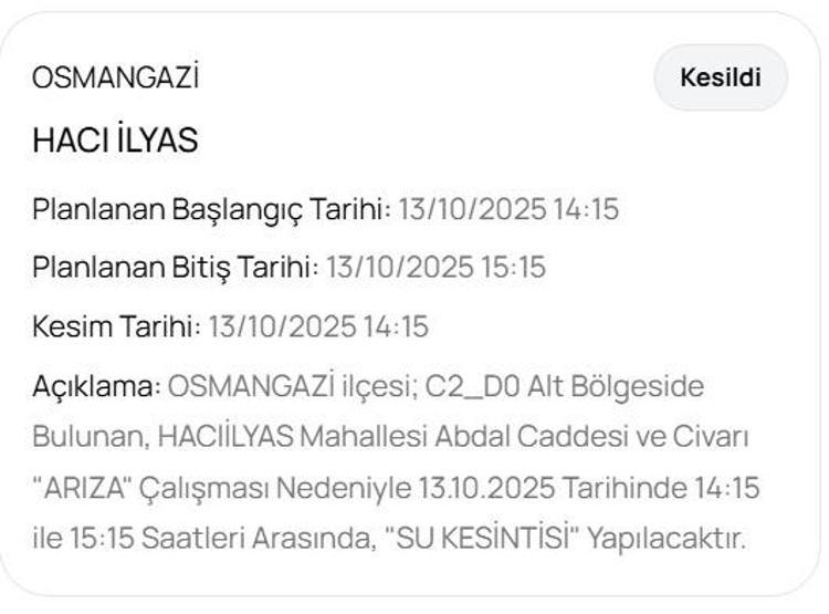 BUSKİ BURSA SU KESİNTİSİ 13 EKİM: Bursa Su Kesintisi Ne Zaman Bitecek Bursada Sular Ne Zaman Gelecek