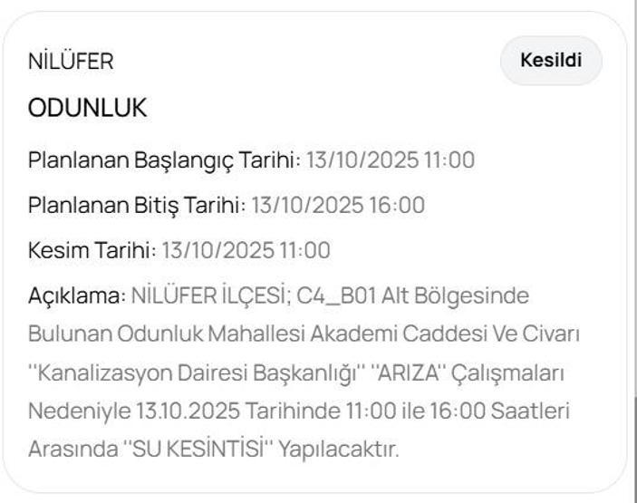 BUSKİ BURSA SU KESİNTİSİ 13 EKİM: Bursa Su Kesintisi Ne Zaman Bitecek Bursada Sular Ne Zaman Gelecek