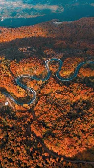 Domaniç Dağlarına uzanan kıvrımlı yollarda sonbahar manzarası