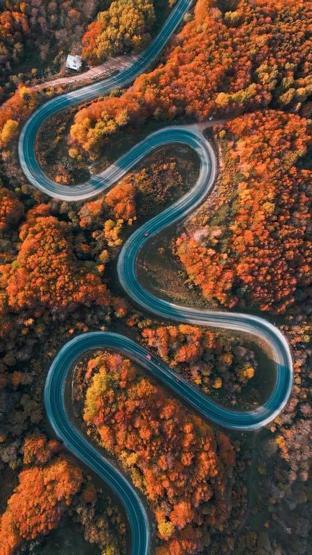 Domaniç Dağlarına uzanan kıvrımlı yollarda sonbahar manzarası