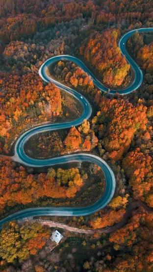 Domaniç Dağlarına uzanan kıvrımlı yollarda sonbahar manzarası