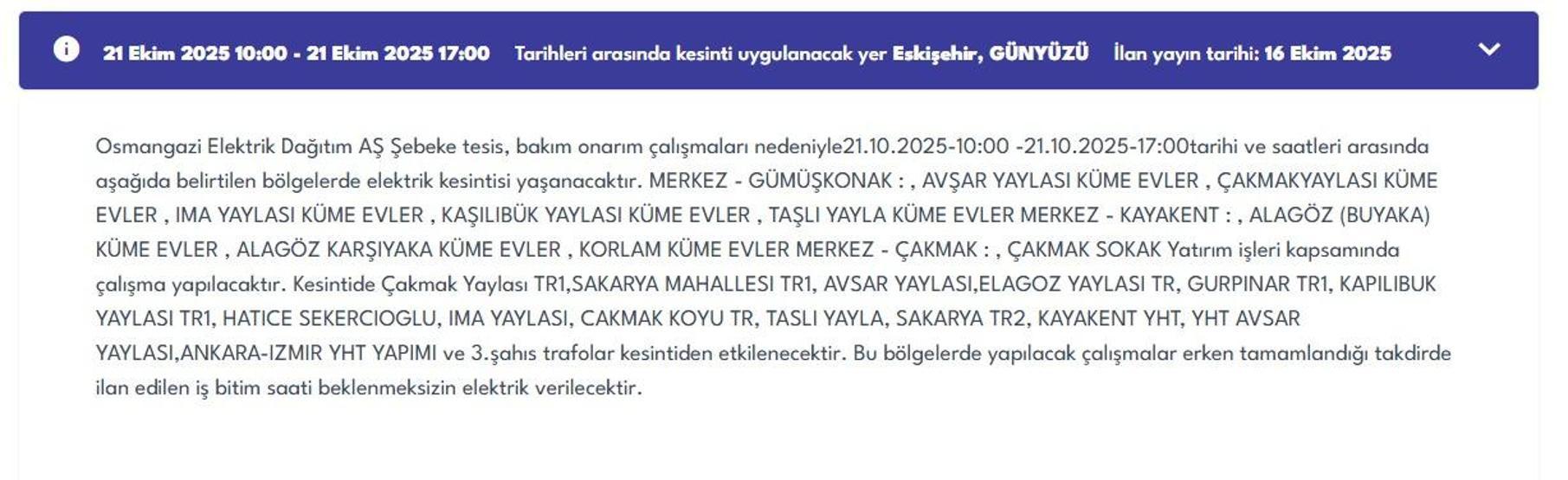 OEDAŞ ESKİŞEHİR ELEKTRİK KESİNTİSİ: Hangi Mahalleler Etkilendi Eskişehir Elektrik Kesintisi Ne Zaman Bitecek