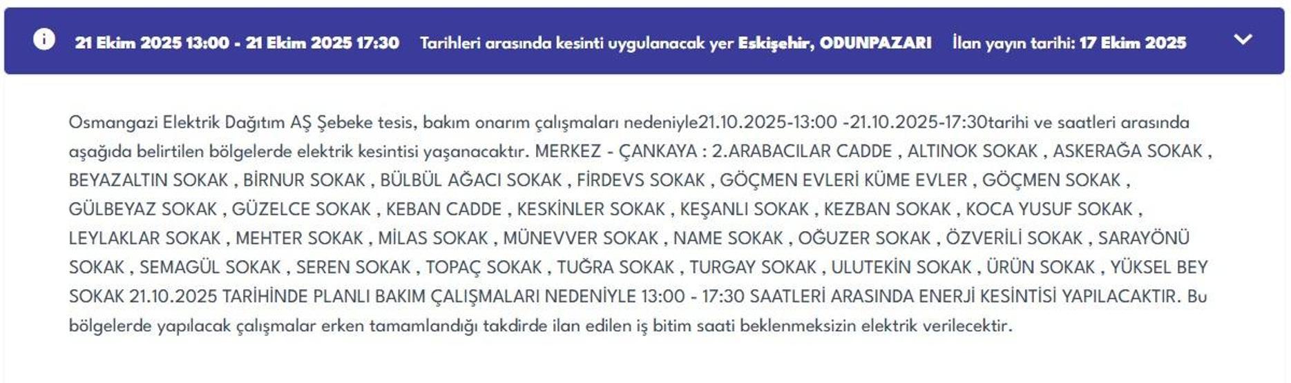 OEDAŞ ESKİŞEHİR ELEKTRİK KESİNTİSİ: Hangi Mahalleler Etkilendi Eskişehir Elektrik Kesintisi Ne Zaman Bitecek