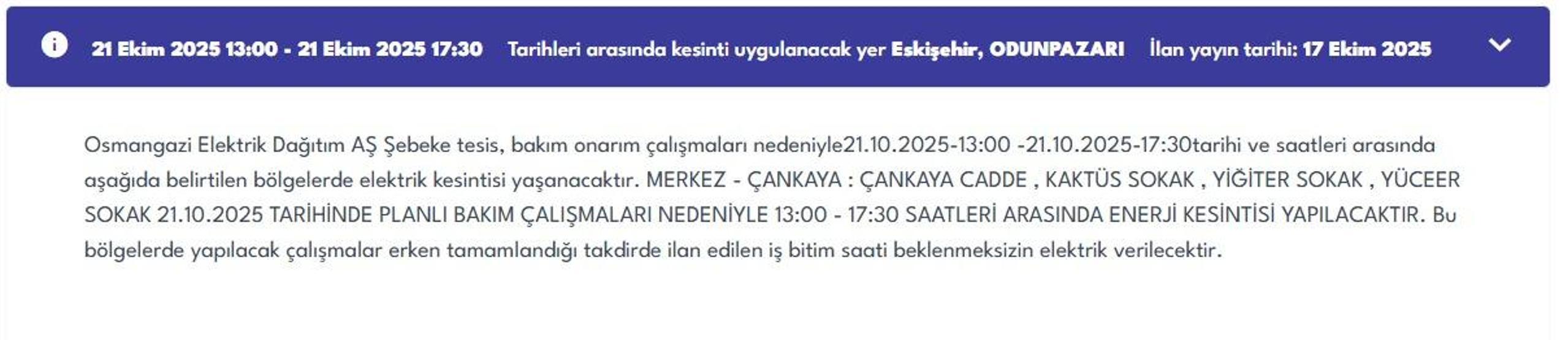 OEDAŞ ESKİŞEHİR ELEKTRİK KESİNTİSİ: Hangi Mahalleler Etkilendi Eskişehir Elektrik Kesintisi Ne Zaman Bitecek