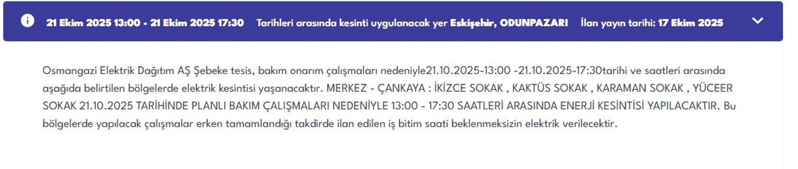 OEDAŞ ESKİŞEHİR ELEKTRİK KESİNTİSİ: Hangi Mahalleler Etkilendi Eskişehir Elektrik Kesintisi Ne Zaman Bitecek
