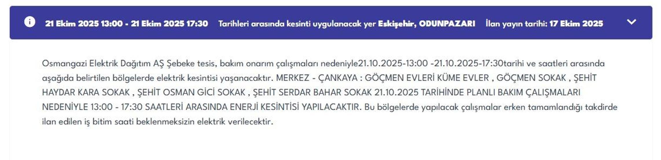 OEDAŞ ESKİŞEHİR ELEKTRİK KESİNTİSİ: Hangi Mahalleler Etkilendi Eskişehir Elektrik Kesintisi Ne Zaman Bitecek