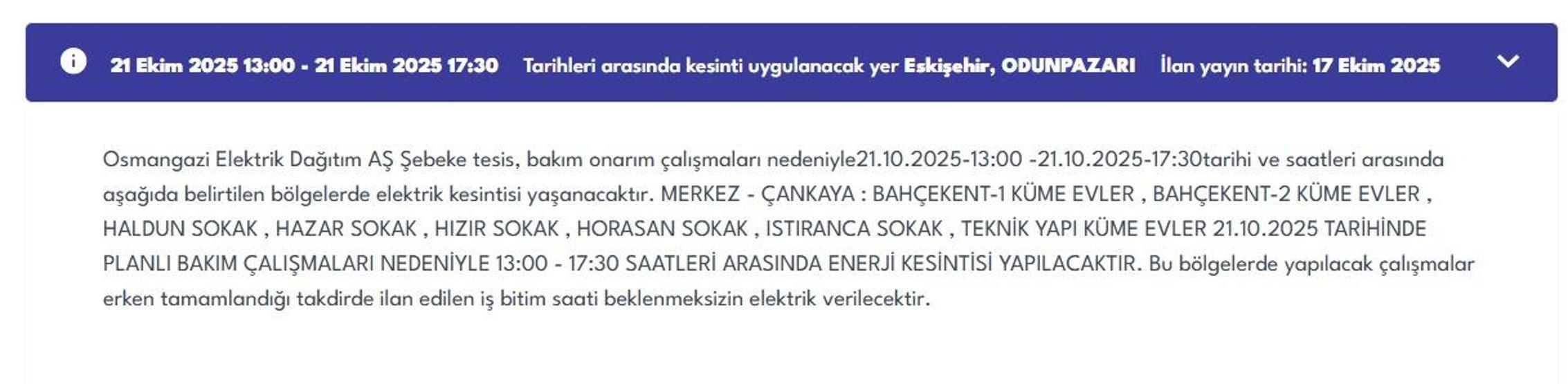 OEDAŞ ESKİŞEHİR ELEKTRİK KESİNTİSİ: Hangi Mahalleler Etkilendi Eskişehir Elektrik Kesintisi Ne Zaman Bitecek