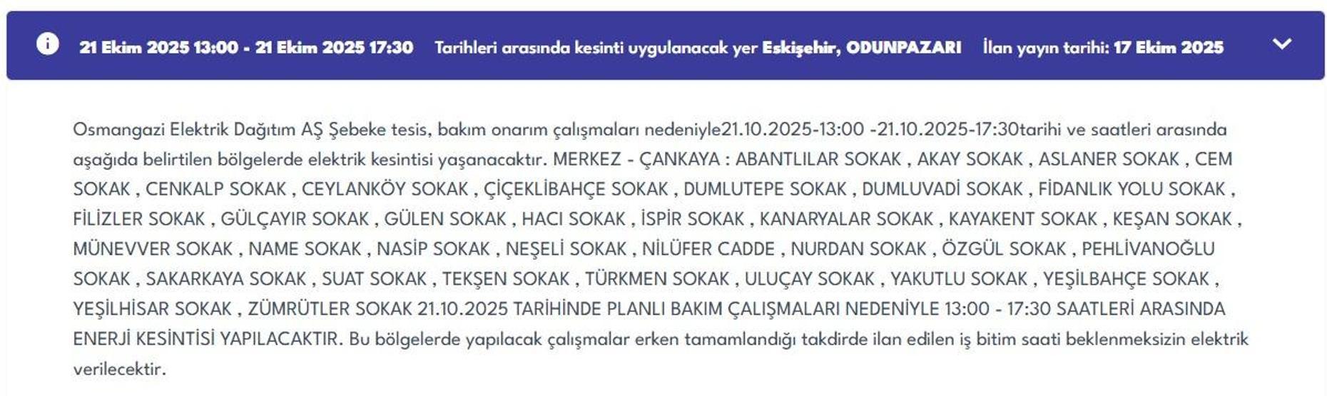 OEDAŞ ESKİŞEHİR ELEKTRİK KESİNTİSİ: Hangi Mahalleler Etkilendi Eskişehir Elektrik Kesintisi Ne Zaman Bitecek