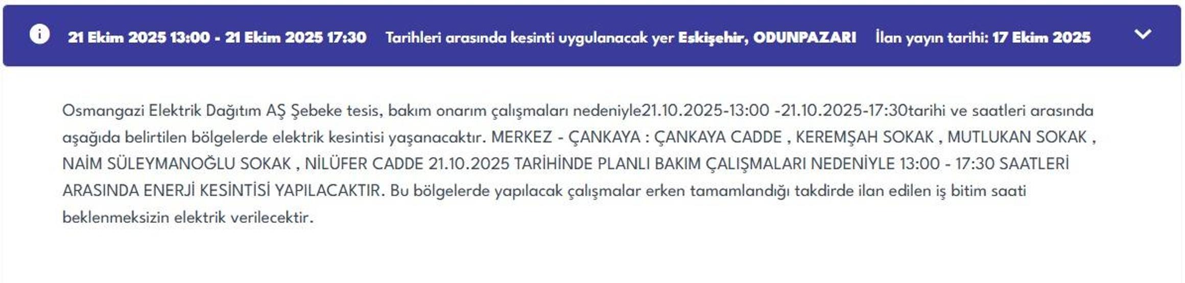 OEDAŞ ESKİŞEHİR ELEKTRİK KESİNTİSİ: Hangi Mahalleler Etkilendi Eskişehir Elektrik Kesintisi Ne Zaman Bitecek