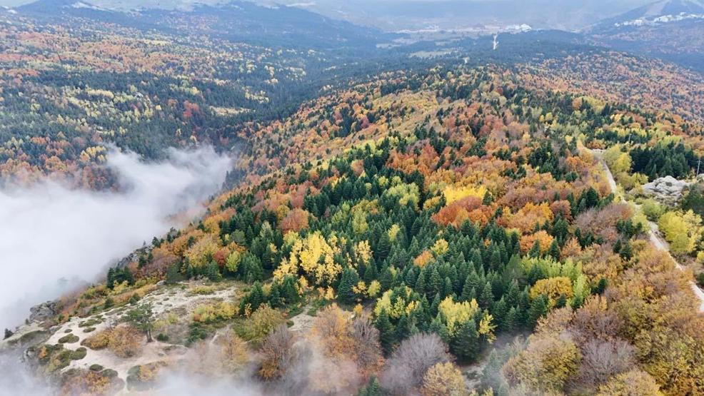 Sisle örtülü Uludağ’da sonbahar güzelliği dronla görüntülendi