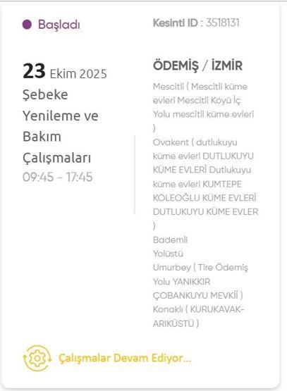 İZMİR ELEKTRİK KESİNTİSİ 23 EKİM: İzmir GDZ Elektrik Kesintisi Ne Zaman Bitecek 23 Ekim 2025 İzmir Kesinti Listesi...