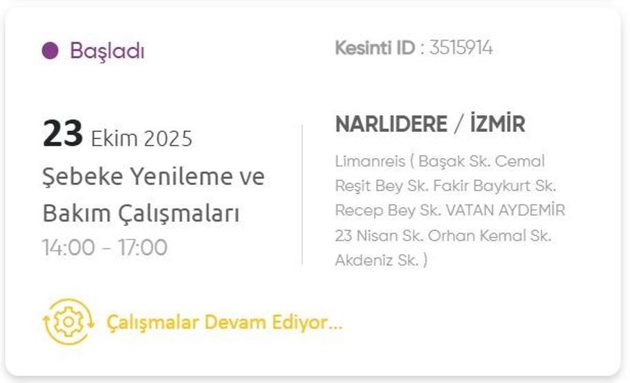 İZMİR ELEKTRİK KESİNTİSİ 23 EKİM: İzmir GDZ Elektrik Kesintisi Ne Zaman Bitecek 23 Ekim 2025 İzmir Kesinti Listesi...