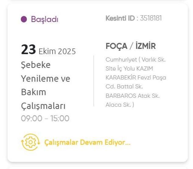 İZMİR ELEKTRİK KESİNTİSİ 23 EKİM: İzmir GDZ Elektrik Kesintisi Ne Zaman Bitecek 23 Ekim 2025 İzmir Kesinti Listesi...