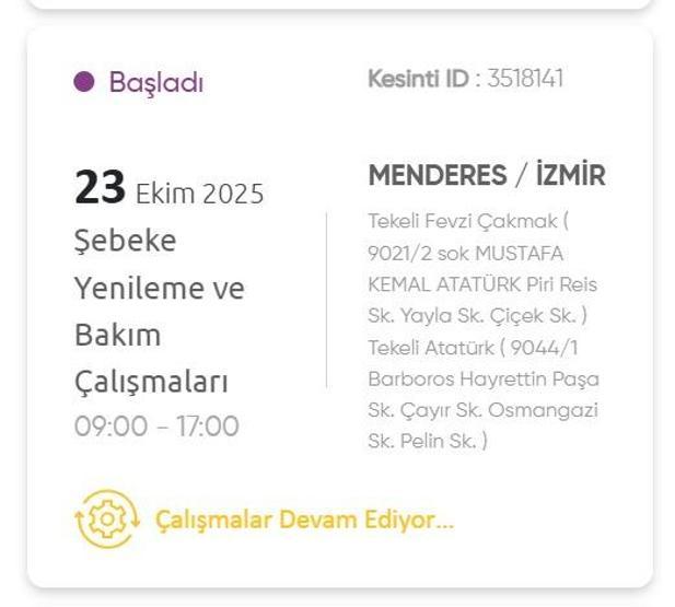 İZMİR ELEKTRİK KESİNTİSİ 23 EKİM: İzmir GDZ Elektrik Kesintisi Ne Zaman Bitecek 23 Ekim 2025 İzmir Kesinti Listesi...