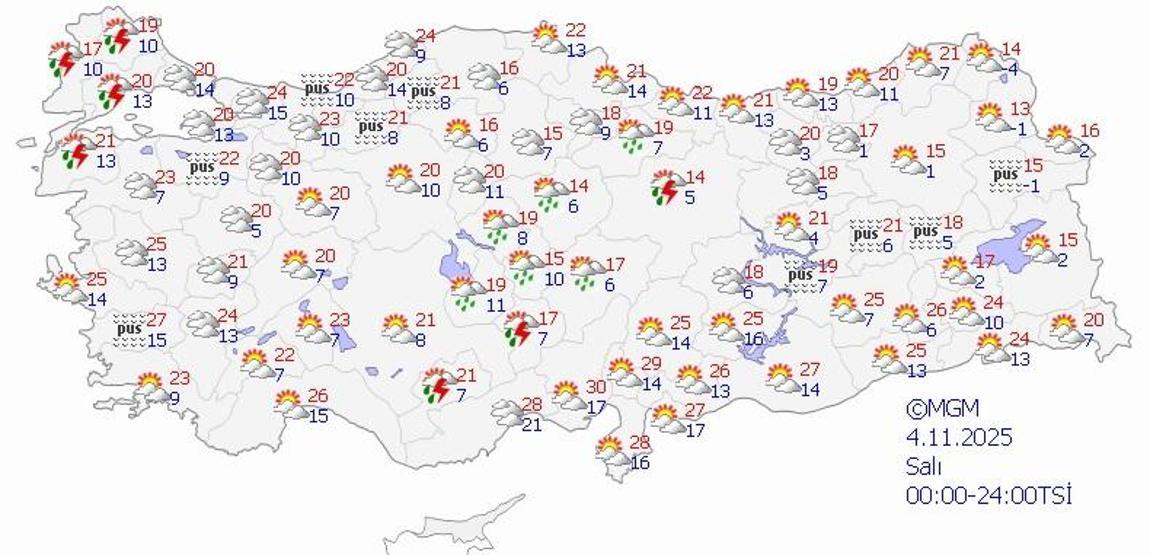 4 KASIM 2025 HAVA DURUMU | Ankara, İzmir ve İstanbulda bugün hava nasıl olacak Meteorolojiden gök gürültülü sağanak yağış uyarısı