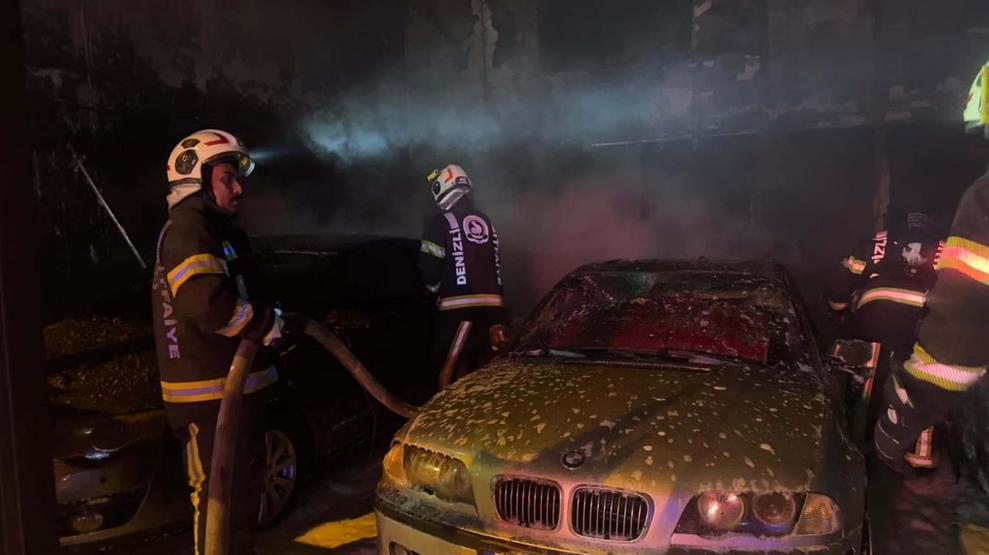 Denizlide oto galeri kundaklandı 5 otomobil zarar gördü