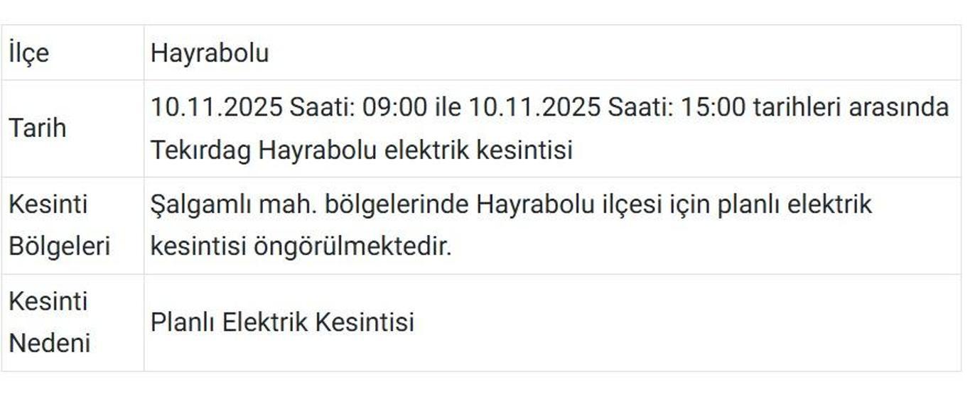 10 KASIM TEKİRDAĞ ELEKTRİK KESİNTİSİ: TREDAŞ Tekirdağ Elektrik Kesintisi Ne Zaman Bitecek Tekirdağda Elektrikler Ne Zaman Gelecek