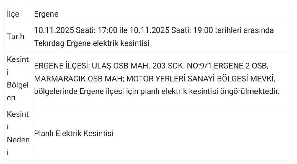 10 KASIM TEKİRDAĞ ELEKTRİK KESİNTİSİ: TREDAŞ Tekirdağ Elektrik Kesintisi Ne Zaman Bitecek Tekirdağda Elektrikler Ne Zaman Gelecek