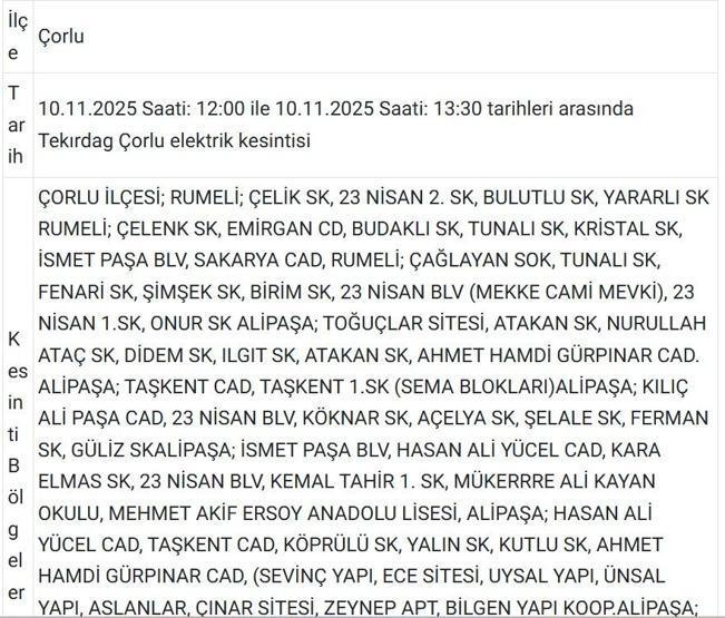 10 KASIM TEKİRDAĞ ELEKTRİK KESİNTİSİ: TREDAŞ Tekirdağ Elektrik Kesintisi Ne Zaman Bitecek Tekirdağda Elektrikler Ne Zaman Gelecek