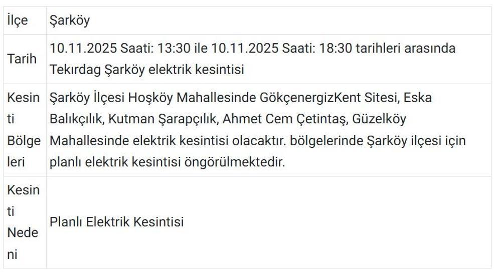 10 KASIM TEKİRDAĞ ELEKTRİK KESİNTİSİ: TREDAŞ Tekirdağ Elektrik Kesintisi Ne Zaman Bitecek Tekirdağda Elektrikler Ne Zaman Gelecek