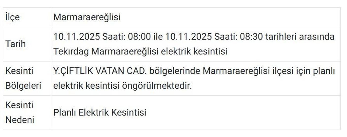 10 KASIM TEKİRDAĞ ELEKTRİK KESİNTİSİ: TREDAŞ Tekirdağ Elektrik Kesintisi Ne Zaman Bitecek Tekirdağda Elektrikler Ne Zaman Gelecek