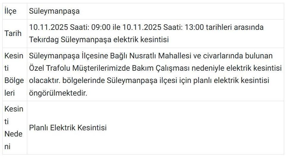 10 KASIM TEKİRDAĞ ELEKTRİK KESİNTİSİ: TREDAŞ Tekirdağ Elektrik Kesintisi Ne Zaman Bitecek Tekirdağda Elektrikler Ne Zaman Gelecek