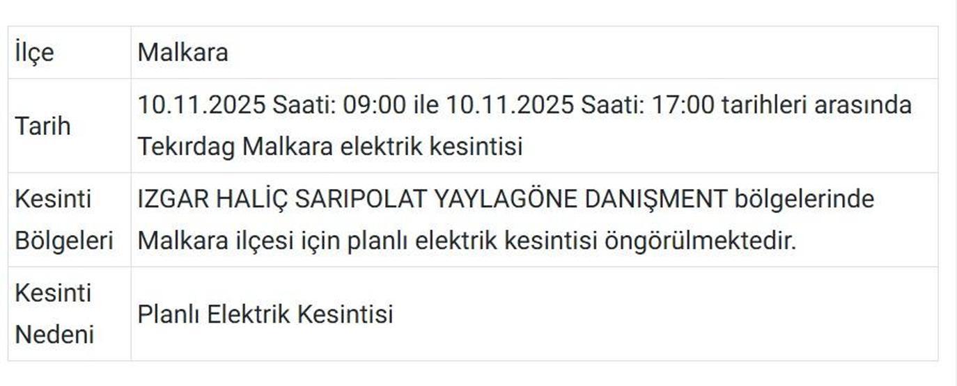 10 KASIM TEKİRDAĞ ELEKTRİK KESİNTİSİ: TREDAŞ Tekirdağ Elektrik Kesintisi Ne Zaman Bitecek Tekirdağda Elektrikler Ne Zaman Gelecek