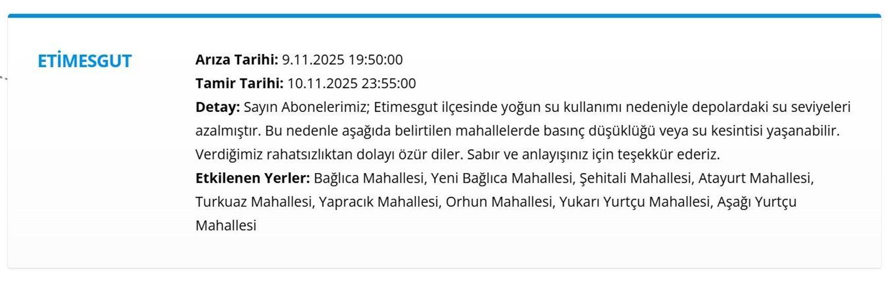 10 KASIM ANKARA SU KESİNTİ LİSTESİ: ASKİ Ankara Su Kesintisi Ne Zaman Bitecek, Sular Ne Zaman Gelecek
