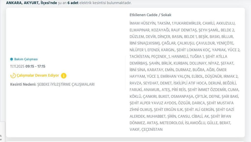 11 KASIM ANKARA ELEKTRİK KESİNTİSİ: EDAŞ Ankara Elektrik Kesintisi Ne Zaman Bitecek Çok Sayıda İlçe Karanlığa Gömüldü