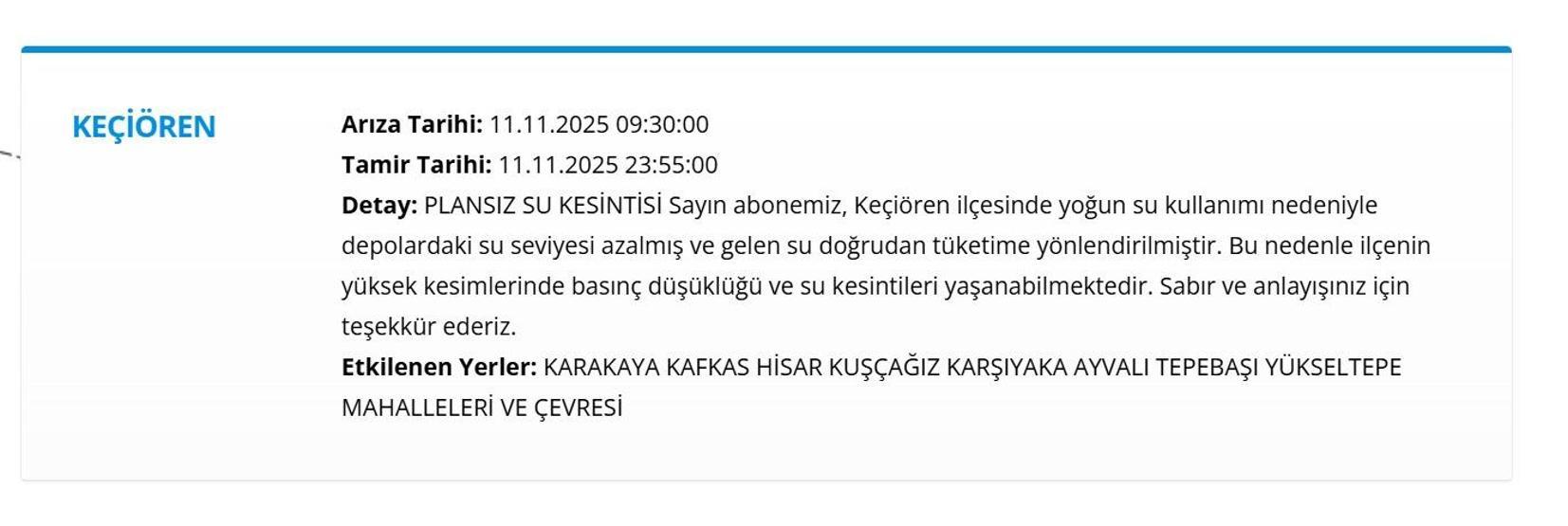 11 KASIM ANKARA SU KESİNTİ LİSTESİ: ASKİ Ankara Su Kesintisi Ne Zaman Bitecek, Sular Ne Zaman Gelecek
