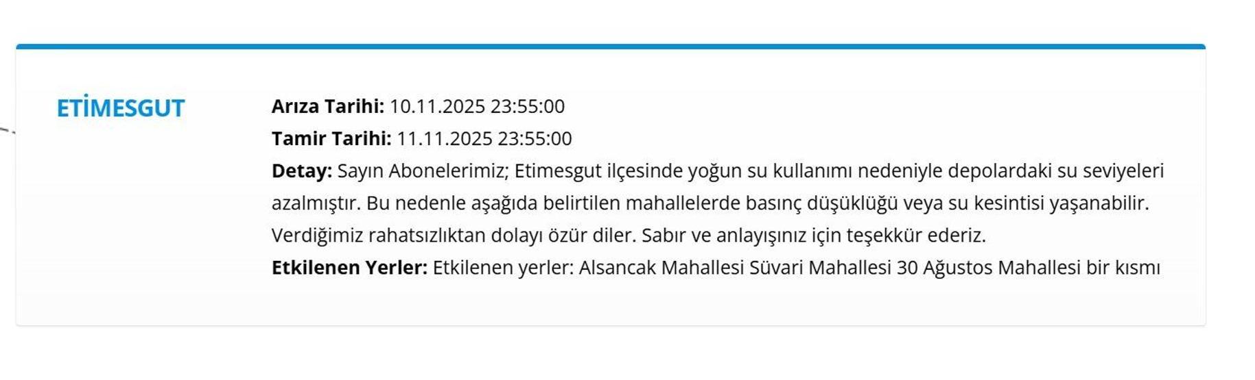 11 KASIM ANKARA SU KESİNTİ LİSTESİ: ASKİ Ankara Su Kesintisi Ne Zaman Bitecek, Sular Ne Zaman Gelecek
