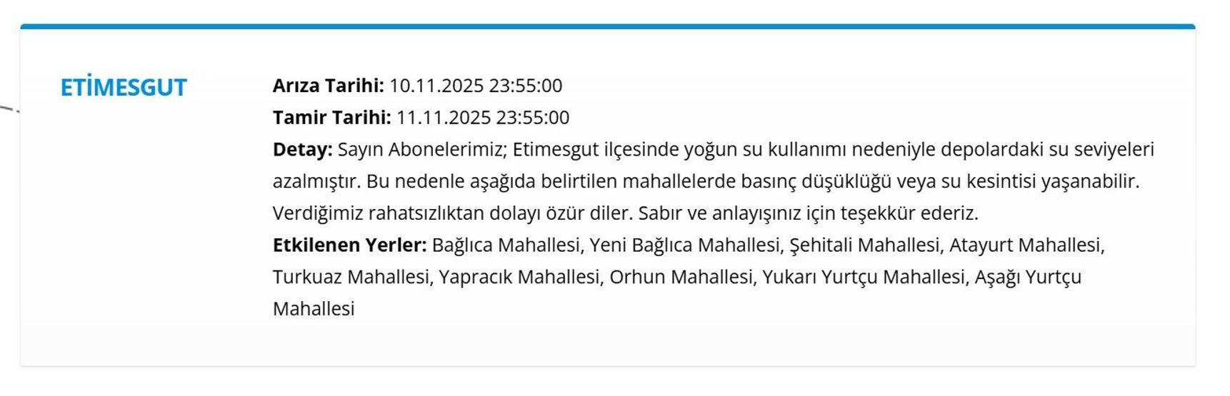 11 KASIM ANKARA SU KESİNTİ LİSTESİ: ASKİ Ankara Su Kesintisi Ne Zaman Bitecek, Sular Ne Zaman Gelecek