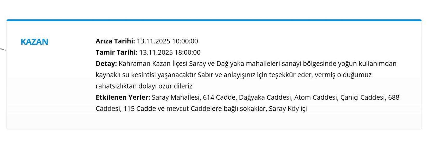 13 KASIM ANKARA SU KESİNTİSİ: ASKİ Ankara Su Kesintisi Ne Zaman Bitecek, Sular Ne Zaman Gelecek