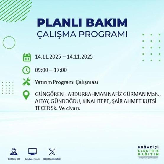 İstanbulda Elektrikler Ne Zaman Gelecek AYEDAŞ ve BEDAŞ açıkladı Şişli, Sultangazi, Güngören... 14 KASIM 2025 İSTANBUL ELEKTRİK KESİNTİSİ EKRANI