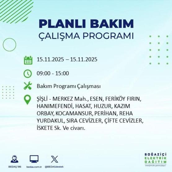 İstanbulda elektrikler ne zaman gelecek, saat kaçta İSTANBUL ELEKTRİK KESİNTİSİ 15 KASIM 2025 ARIZA SORGULAMA EKRANI AYEDAŞ - BEDAŞ