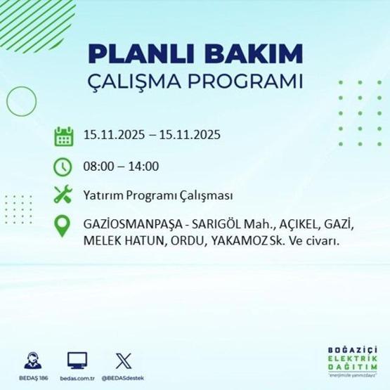İstanbulda elektrikler ne zaman gelecek, saat kaçta İSTANBUL ELEKTRİK KESİNTİSİ 15 KASIM 2025 ARIZA SORGULAMA EKRANI AYEDAŞ - BEDAŞ