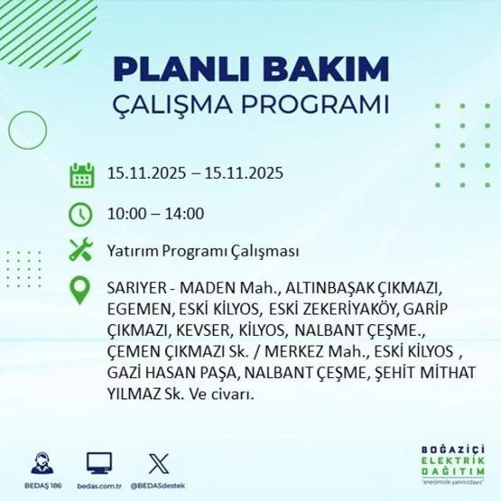 İstanbulda elektrikler ne zaman gelecek, saat kaçta İSTANBUL ELEKTRİK KESİNTİSİ 15 KASIM 2025 ARIZA SORGULAMA EKRANI AYEDAŞ - BEDAŞ