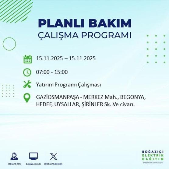 İstanbulda elektrikler ne zaman gelecek, saat kaçta İSTANBUL ELEKTRİK KESİNTİSİ 15 KASIM 2025 ARIZA SORGULAMA EKRANI AYEDAŞ - BEDAŞ