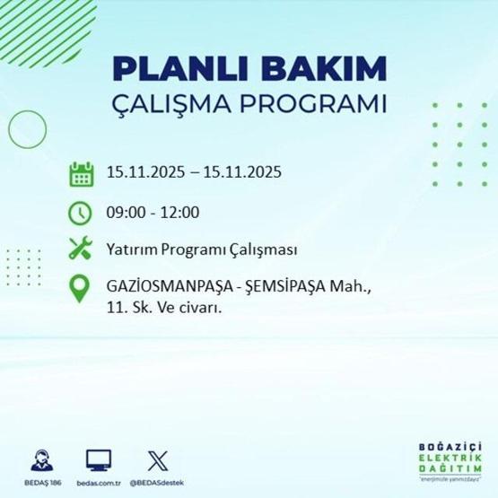 İstanbulda elektrikler ne zaman gelecek, saat kaçta İSTANBUL ELEKTRİK KESİNTİSİ 15 KASIM 2025 ARIZA SORGULAMA EKRANI AYEDAŞ - BEDAŞ