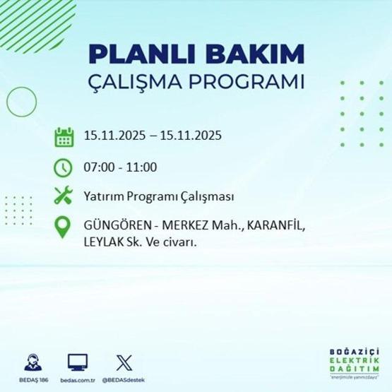 İstanbulda elektrikler ne zaman gelecek, saat kaçta İSTANBUL ELEKTRİK KESİNTİSİ 15 KASIM 2025 ARIZA SORGULAMA EKRANI AYEDAŞ - BEDAŞ