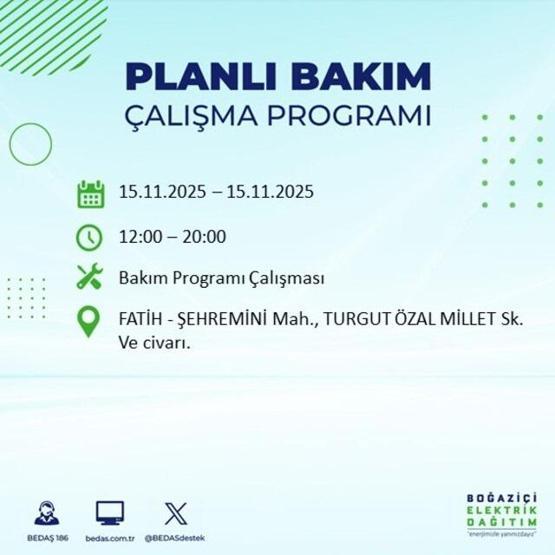 İstanbulda elektrikler ne zaman gelecek, saat kaçta İSTANBUL ELEKTRİK KESİNTİSİ 15 KASIM 2025 ARIZA SORGULAMA EKRANI AYEDAŞ - BEDAŞ
