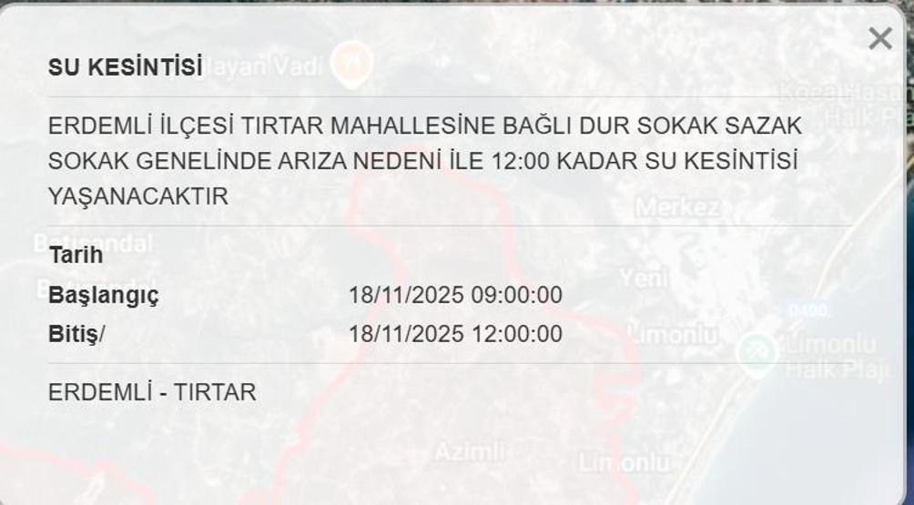 MESKİ MERSİN SU KESİNTİSİ 18 KASIM: Mersinde Sular Ne Zaman Gelecek Mersin Su Kesintisi Ne Zaman Bitecek