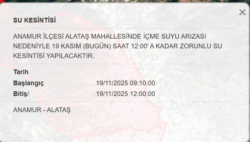 19 KASIM MESKİ MERSİN SU KESİNTİSİ: Mersinde Sular Ne Zaman Gelecek Mersin Su Kesintisi Ne Zaman Bitecek
